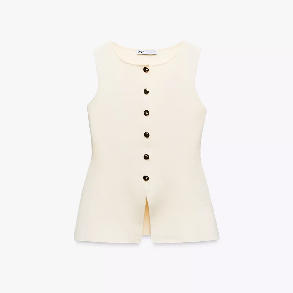 Zara Cream Button-Down Vest